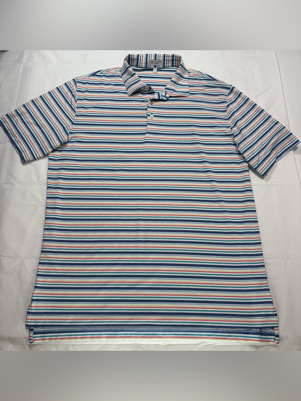Peter Millar Summer Comfort Multicolored Striped Golf Shirt Polo Size Large